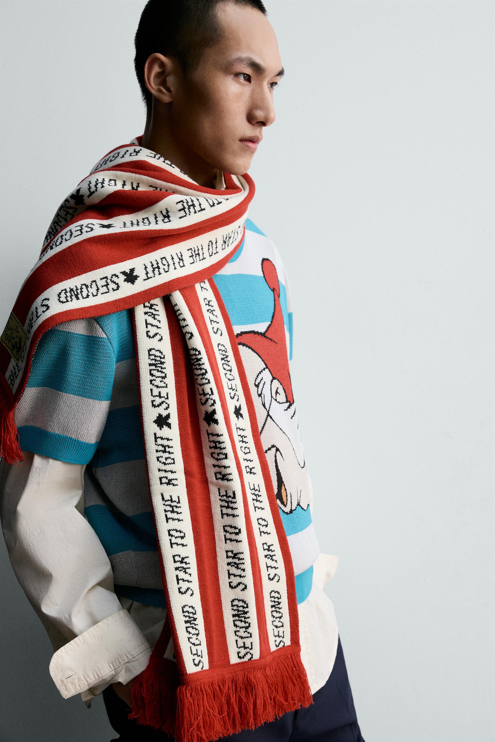 STRIPED TEXT SCARF PETER PAN HARRY LAMBERT FOR ZARA X DISNEY